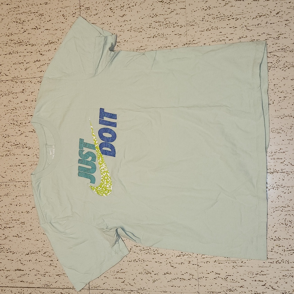 Nike Baby Blue 'Just Do It' Paint Speckle Logo Crewneck T-Shirt